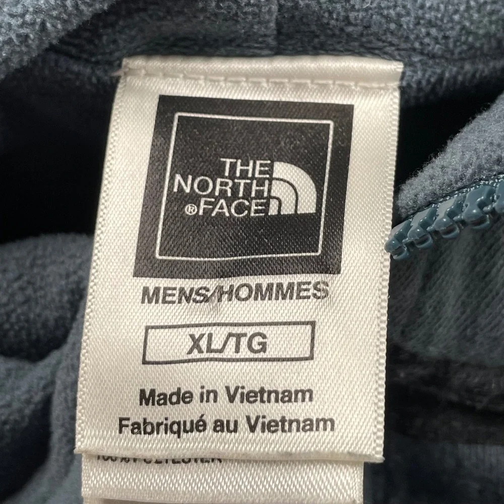 The North Face Mens XL Full Zip Hoodie Blue Black Striped Sweatshirt Logo